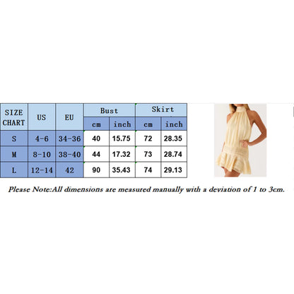Women Summer Sexy Party Club Mini Halter Neck Dresses Pleated Sleeveless Open Back A-Line Layered Ruffle Short Dress